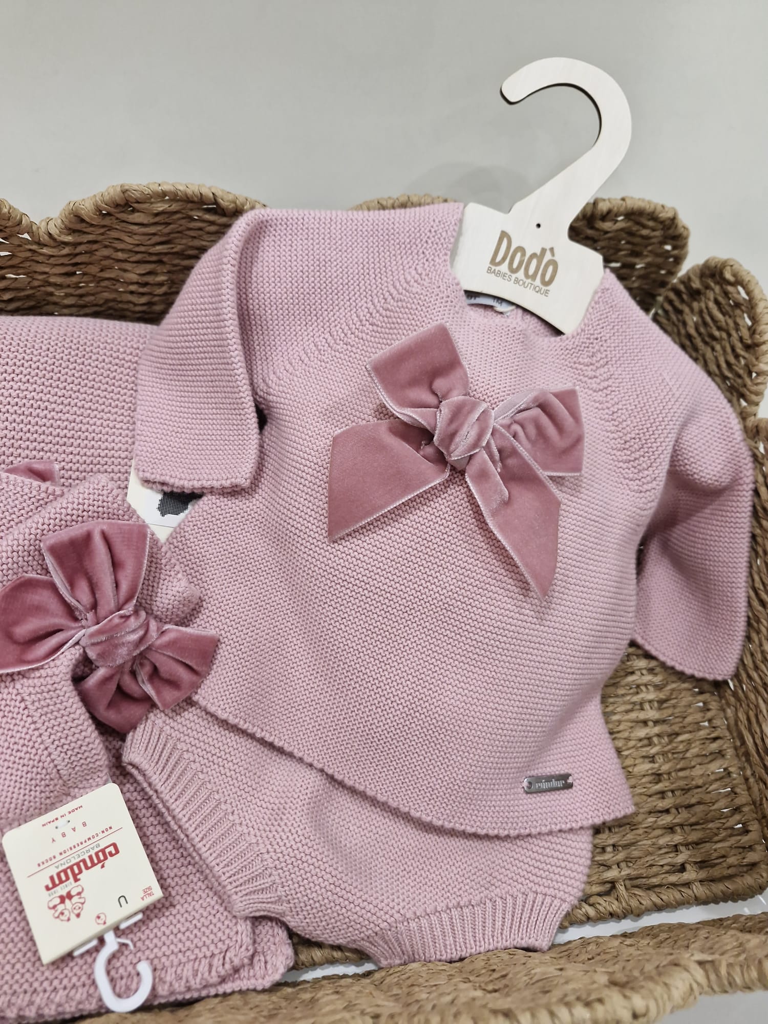 VELVET BOW SHORT SET PINK