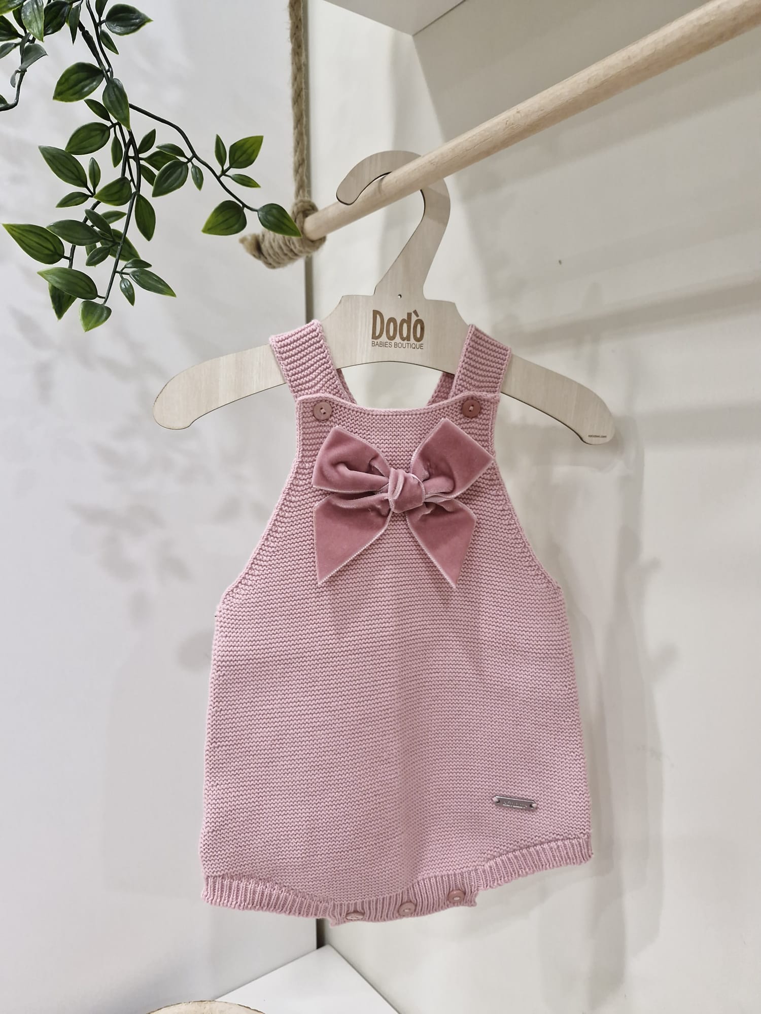 BABY ROMPER WITH VELVET BOW PINK