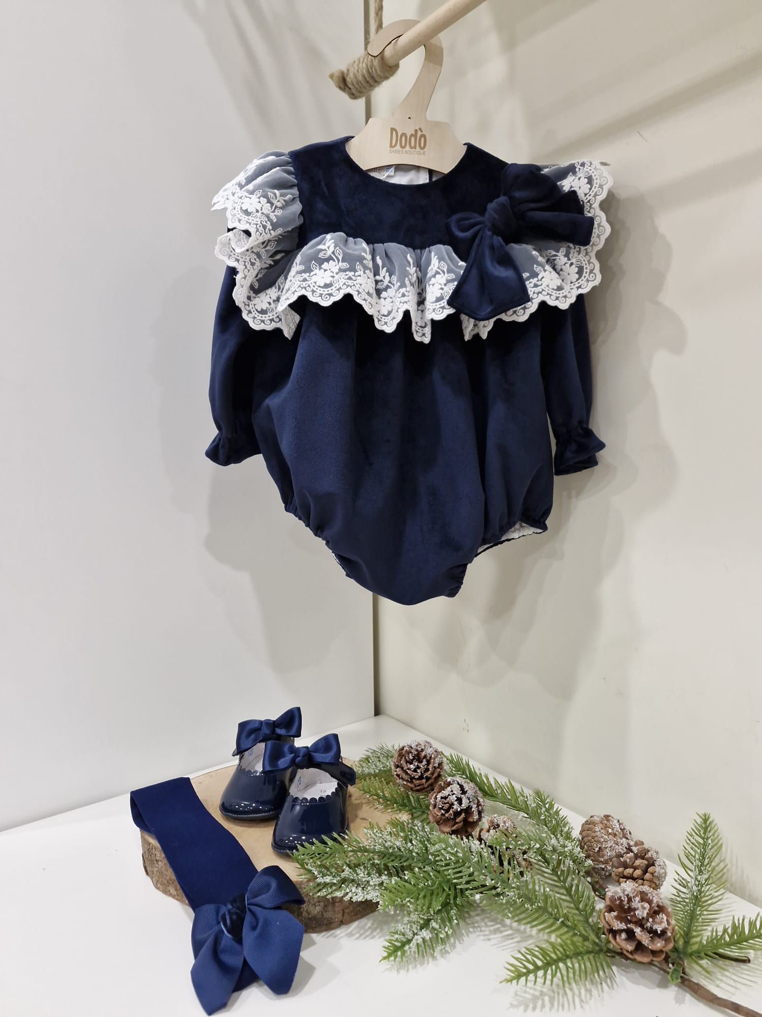 BLUE NAVY VELVET ROMPER