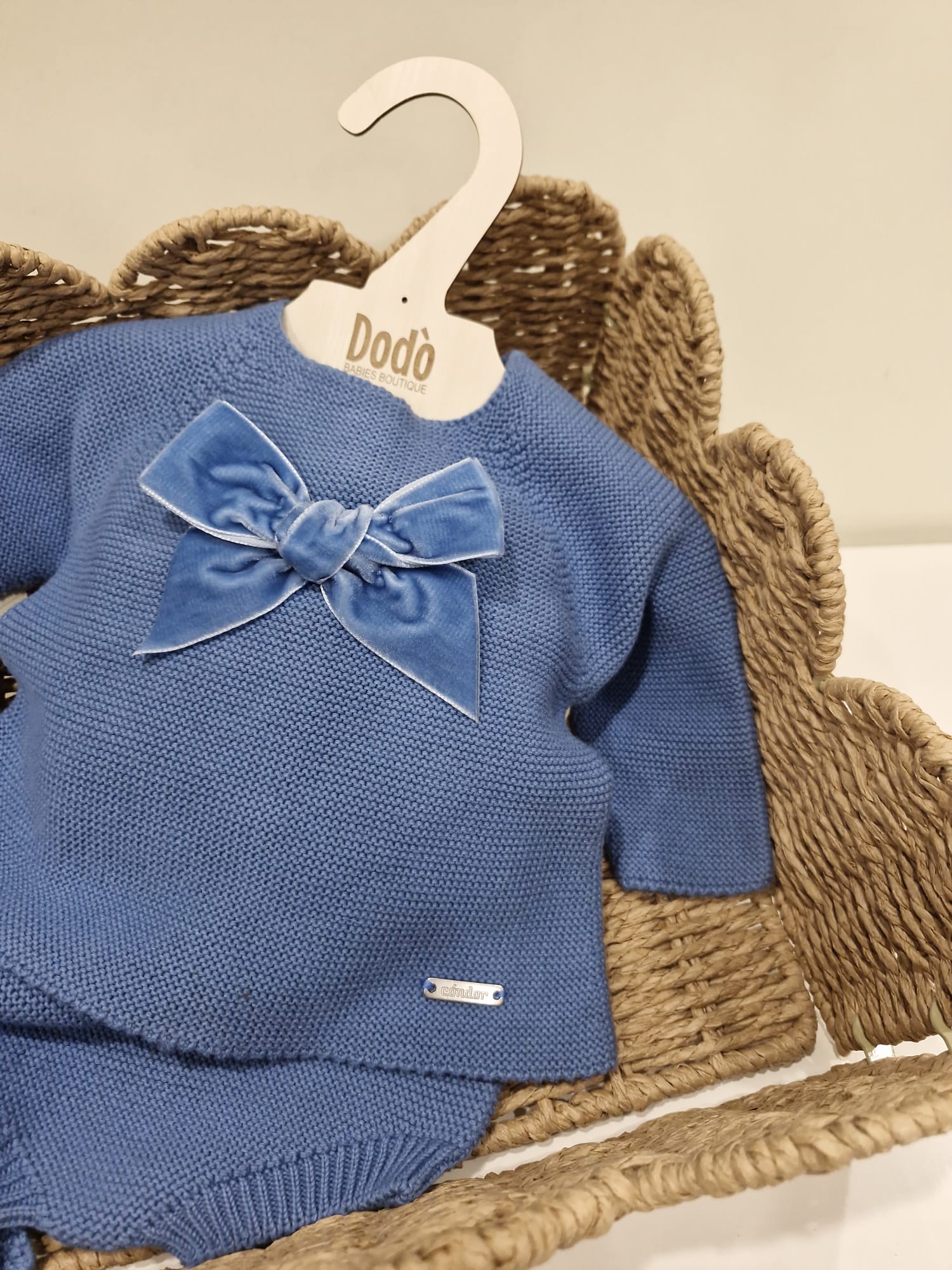 VELVET BOW SHORT SET AZUL