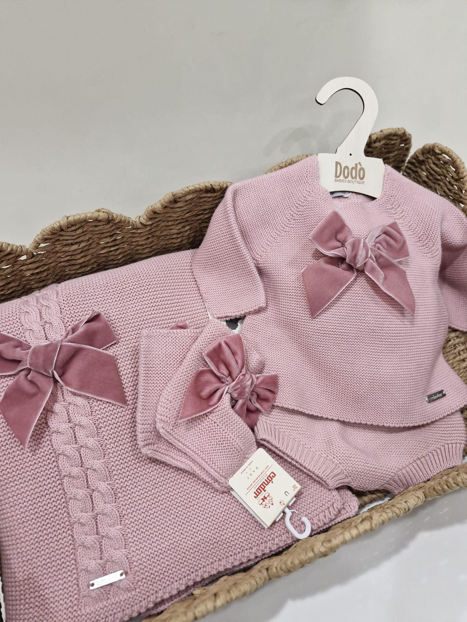 VELVET BOW SHORT SET PINK