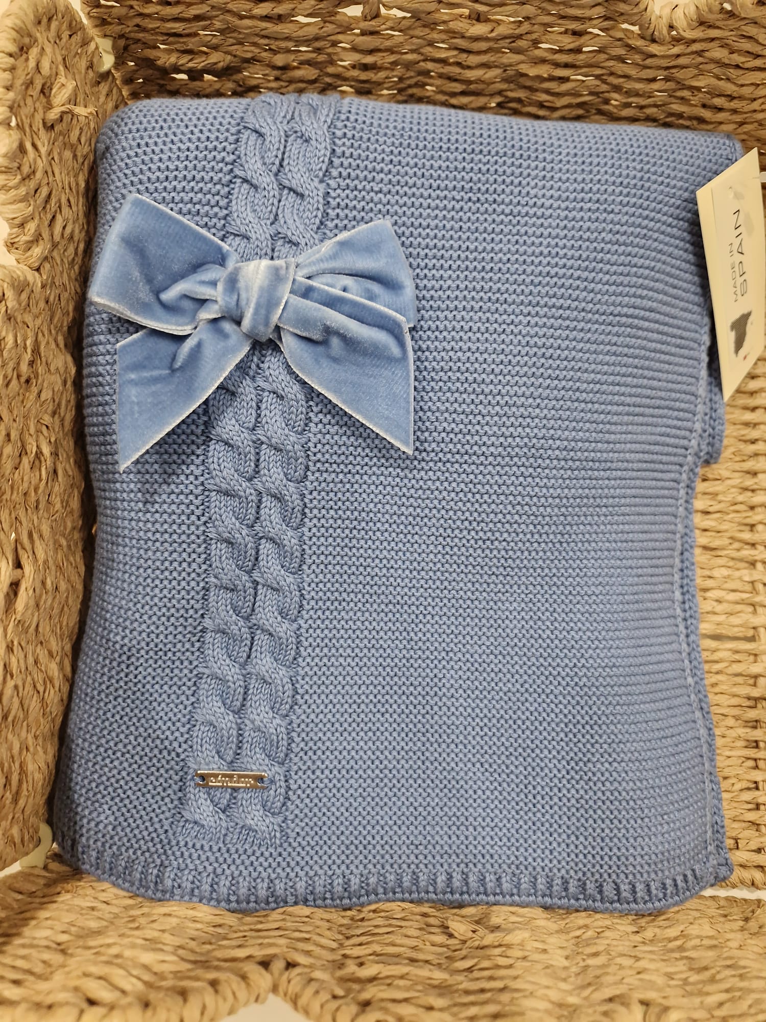 BRAIDED SHAWL WITH VELVET BOW AZUL