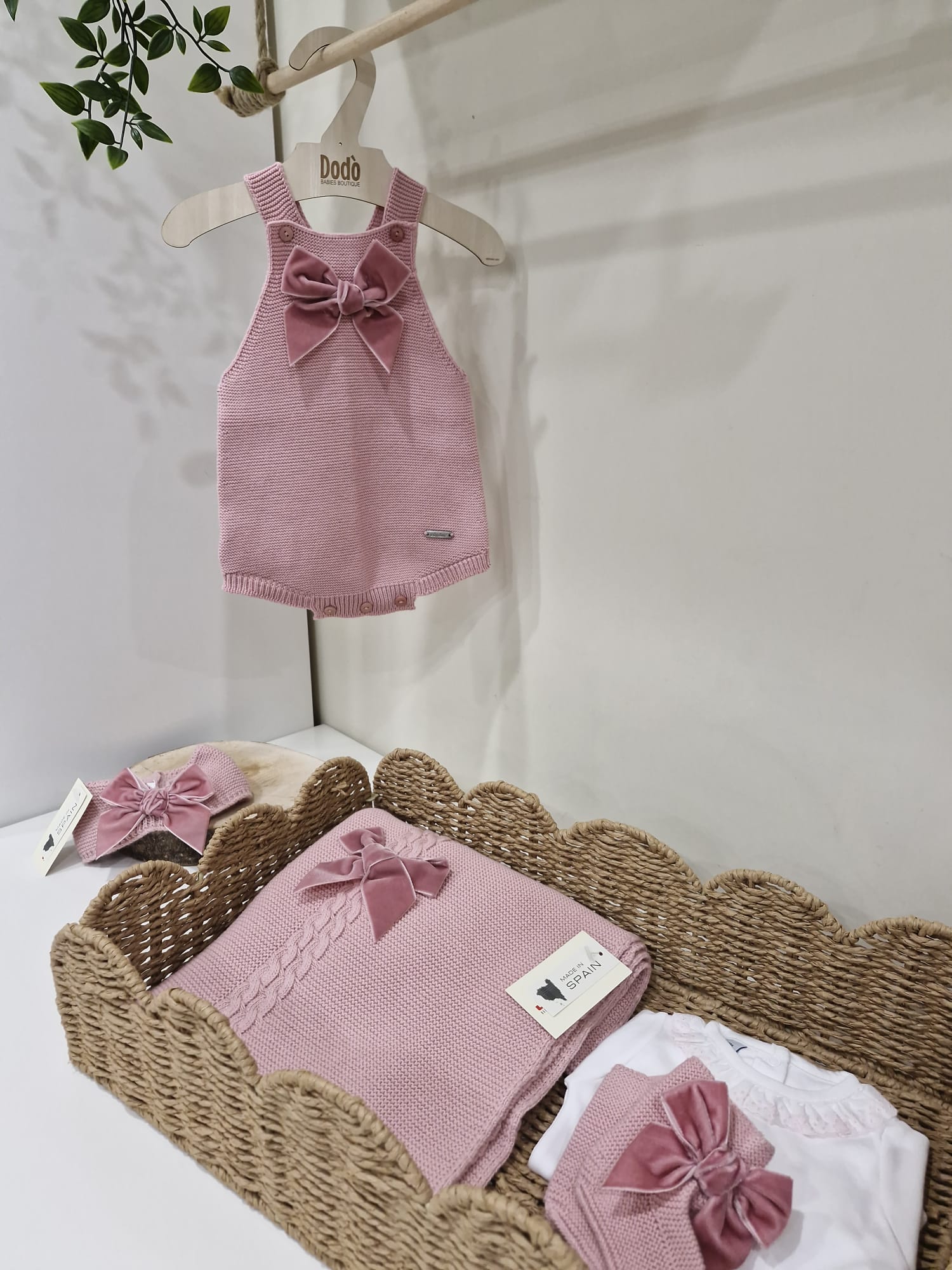 BABY ROMPER WITH VELVET BOW PINK